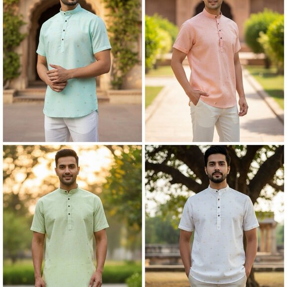 MEN'S HALF SLEEVES KURTA - Picture 2 of 7